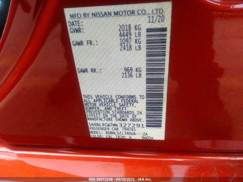 2021 NISSAN ALTIMA 2.5 SR - 1N4BL4CW7MN327291