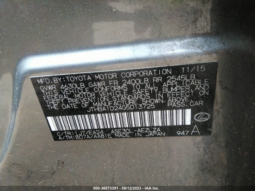 2016 LEXUS IS 200T - JTHBA1D24G5013725
