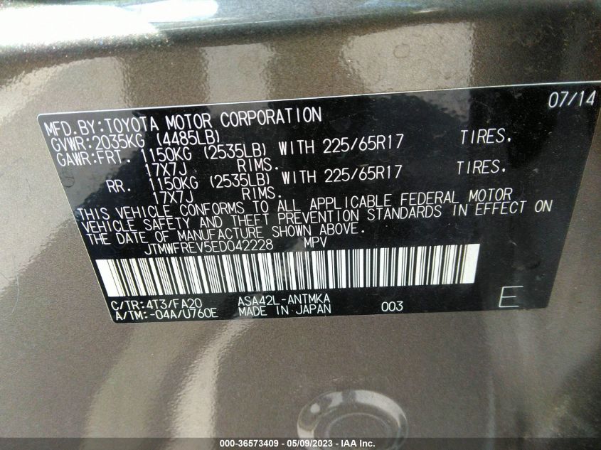 2014 TOYOTA RAV4 XLE - JTMWFREV5ED042228