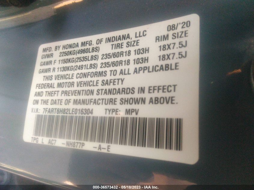 2020 HONDA CR-V HYBRID EX-L 7FART6H82LE016304