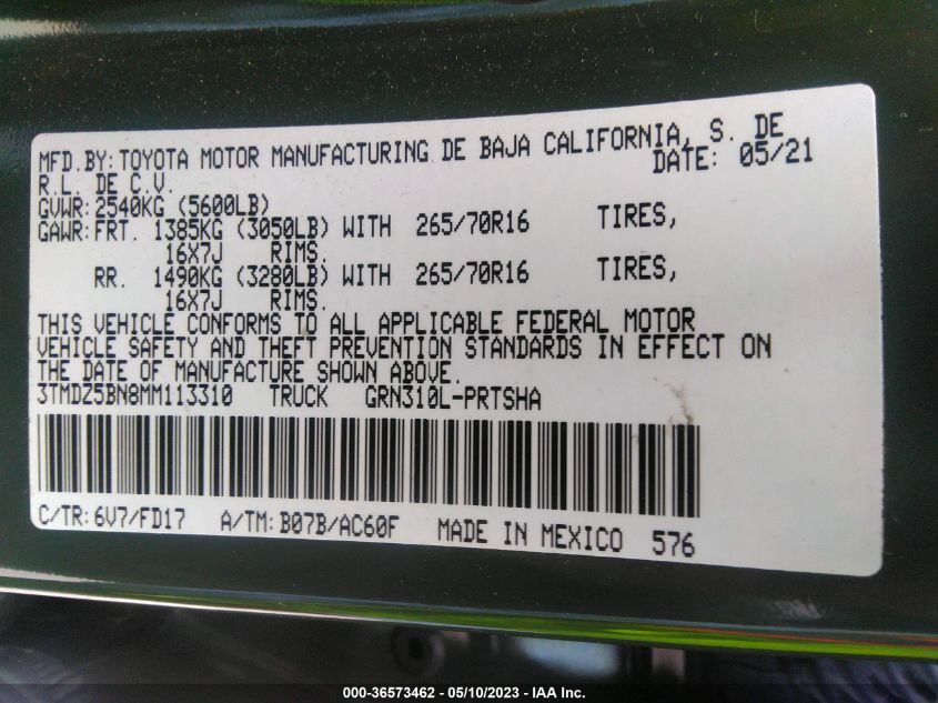 2021 TOYOTA TACOMA 4WD SR5/TRD SPORT - 3TMDZ5BN8MM113310