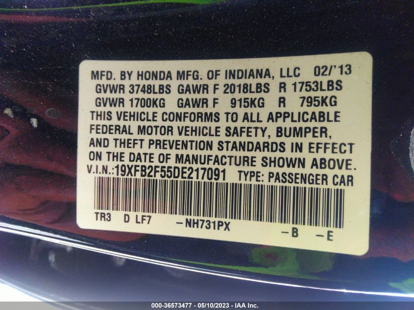 2013 HONDA CIVIC SDN LX - 19XFB2F55DE217091