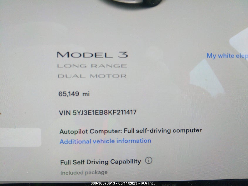 VIN 5YJ3E1EB8KF211417 2019 TESLA MODEL 3 LONG RANGE/PERFORMANCE