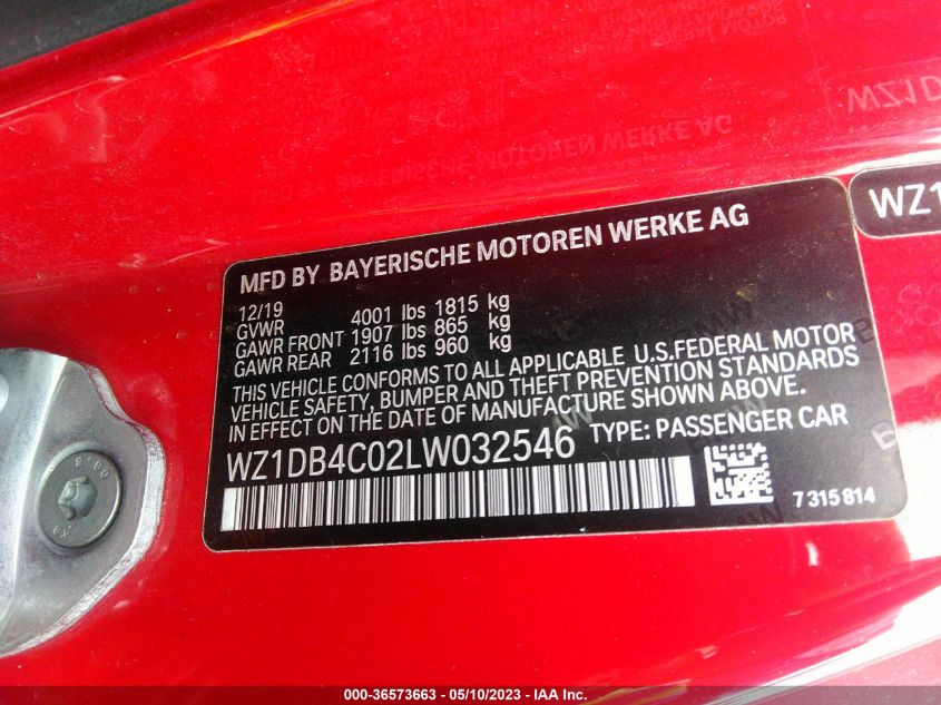 2020 TOYOTA GR SUPRA 3.0 - WZ1DB4C02LW032546