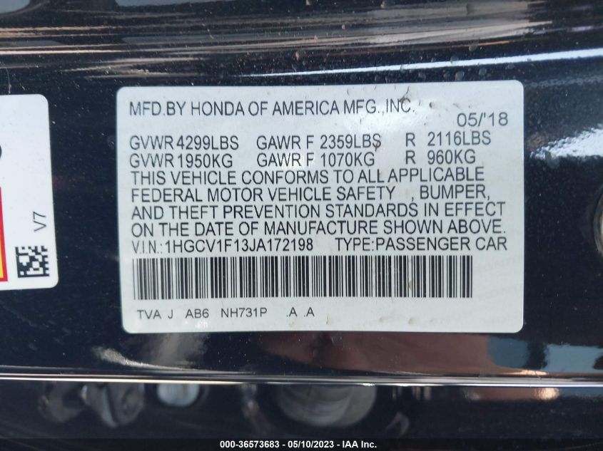 2018 HONDA ACCORD SEDAN LX 1.5T - 1HGCV1F13JA172198