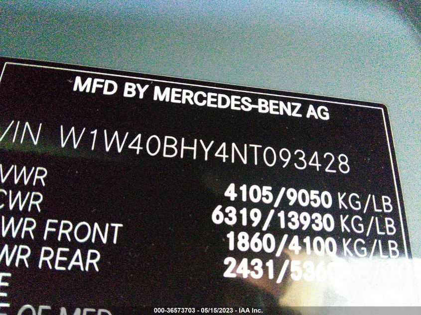 2022 MERCEDES-BENZ SPRINTER VAN W1W40BHY4NT093428