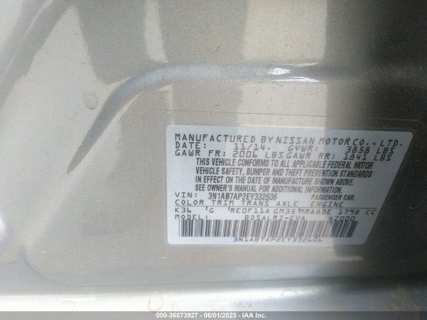 2014 NISSAN SENTRA SR - 3N1AB7AP2EY332606