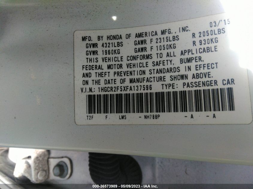 2015 HONDA ACCORD SEDAN SPORT - 1HGCR2F5XFA137596
