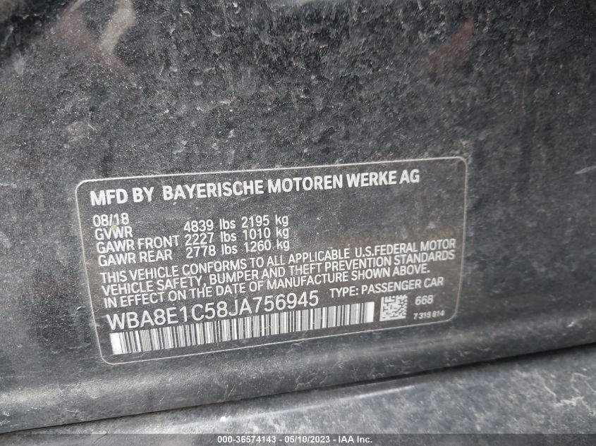 2018 BMW 3 SERIES 330E IPERFORMANCE - WBA8E1C58JA756945