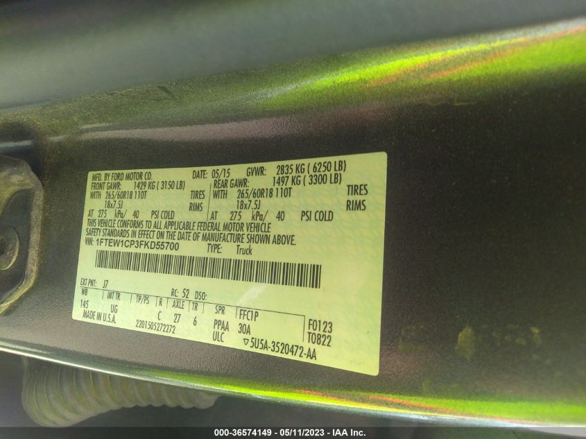 2015 FORD F-150 XL/LARIAT/XLT - 1FTEW1CP3FKD55700