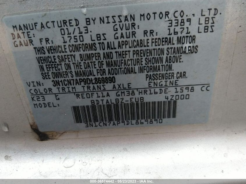 2013 NISSAN VERSA SV - 3N1CN7AP9DL869890