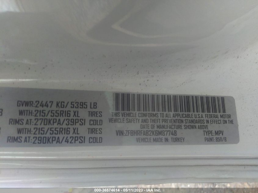 2019 RAM PROMASTER CITY TRADESMAN ZFBHRFAB2K6M87748