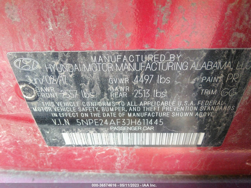 VIN 5NPE24AF3JH611445 2018 HYUNDAI SONATA SE