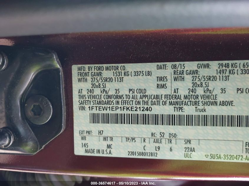 2015 FORD F-150 XLT/XL/LARIAT - 1FTEW1EP1FKE21240