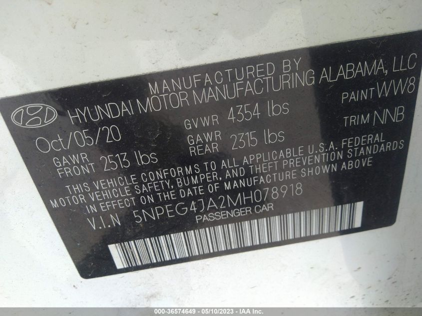 2021 HYUNDAI SONATA SE - 5NPEG4JA2MH078918