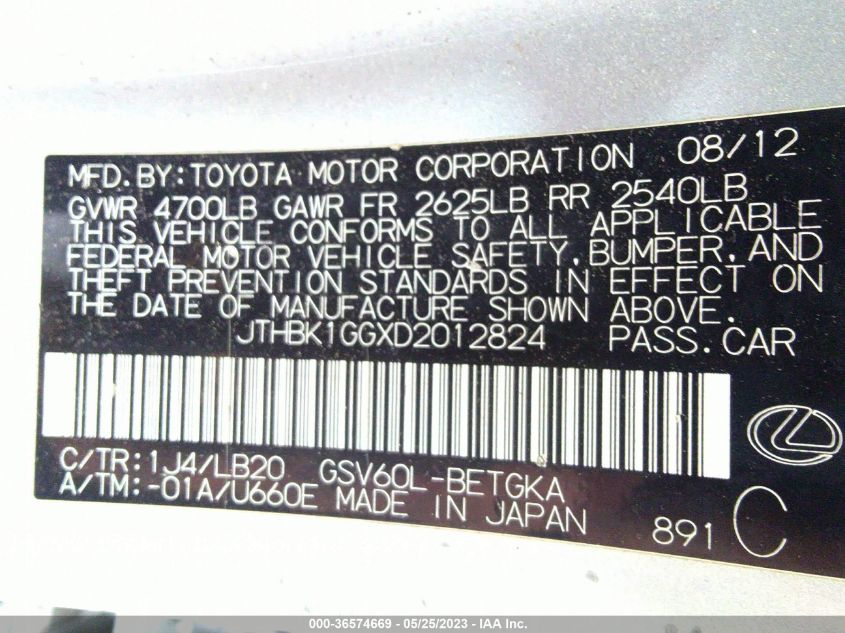 2013 LEXUS ES 350 4DR SDN - JTHBK1GGXD2012824