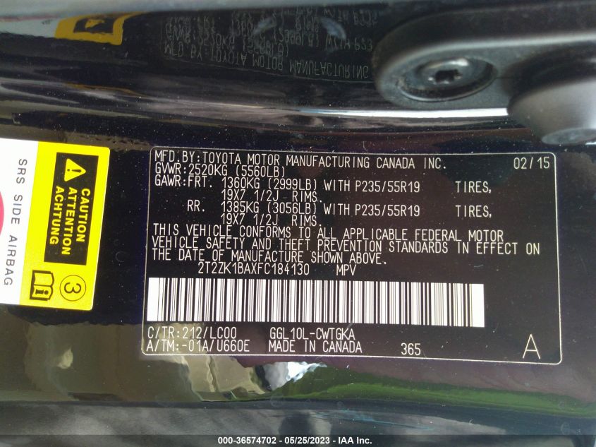 2015 LEXUS RX 350 - 2T2ZK1BAXFC184130