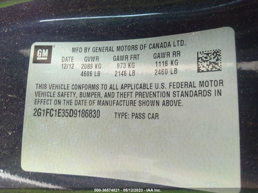 2013 CHEVROLET CAMARO LT - 2G1FC1E35D9186830