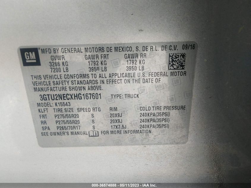 2017 GMC SIERRA 1500 SLT - 3GTU2NECXHG167601