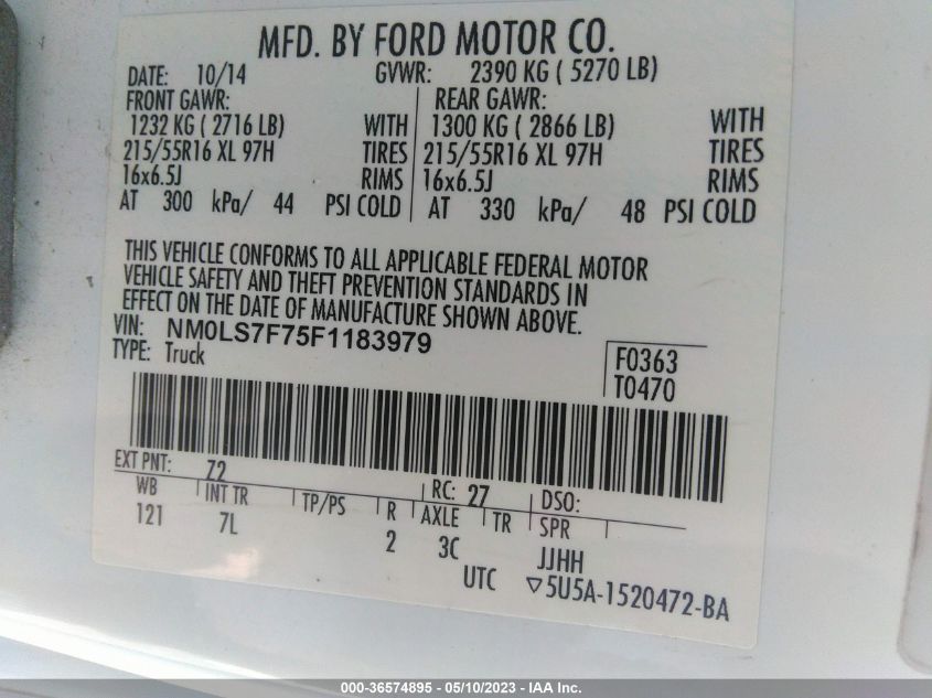 2015 FORD TRANSIT CONNECT XLT - NM0LS7F75F1183979