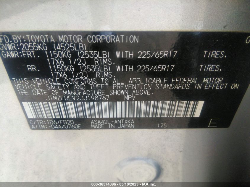 2018 TOYOTA RAV4 LE - JTMZFREV2JJ198767