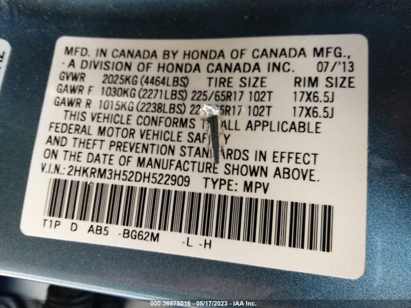 2013 HONDA CR-V EX - 2HKRM3H52DH522909
