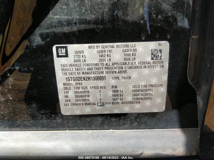 2017 GMC CANYON 4WD SLT - 1GTG6DEN2H1308091