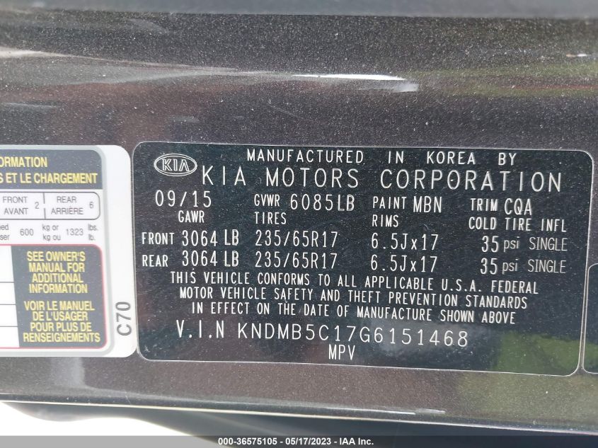 2016 KIA SEDONA LX - KNDMB5C17G6151468