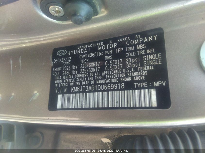 2013 HYUNDAI TUCSON GL - KM8JT3AB1DU669918
