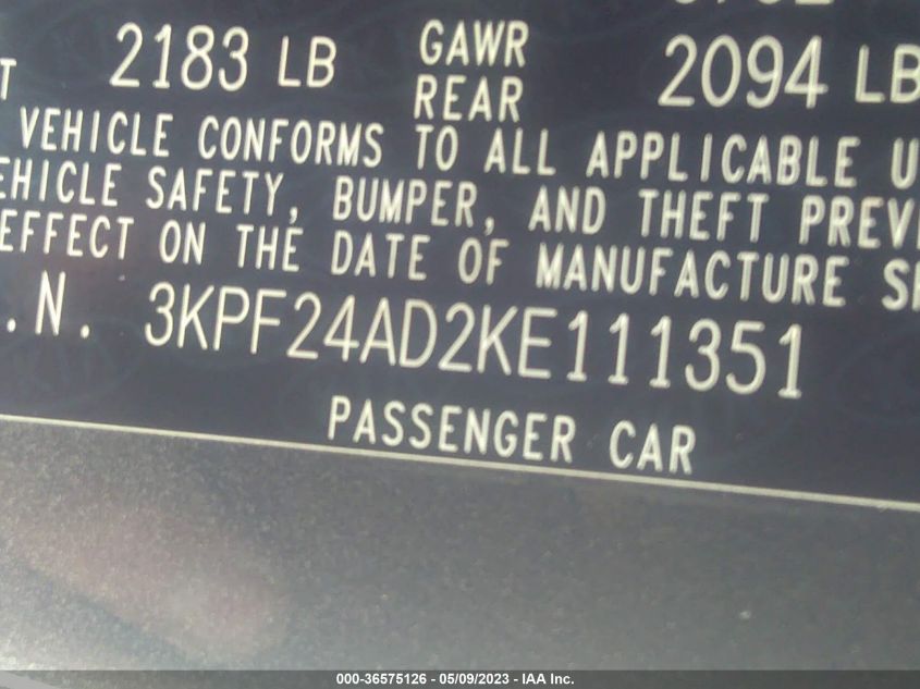 2019 KIA FORTE LXS - 3KPF24AD2KE111351
