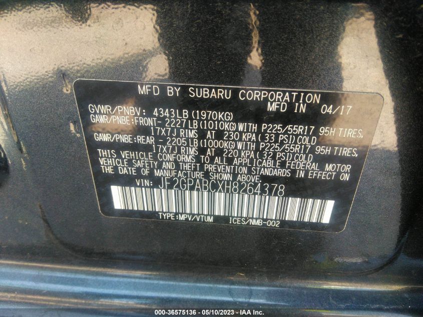 2017 SUBARU CROSSTREK PREMIUM - JF2GPABCXH8264378
