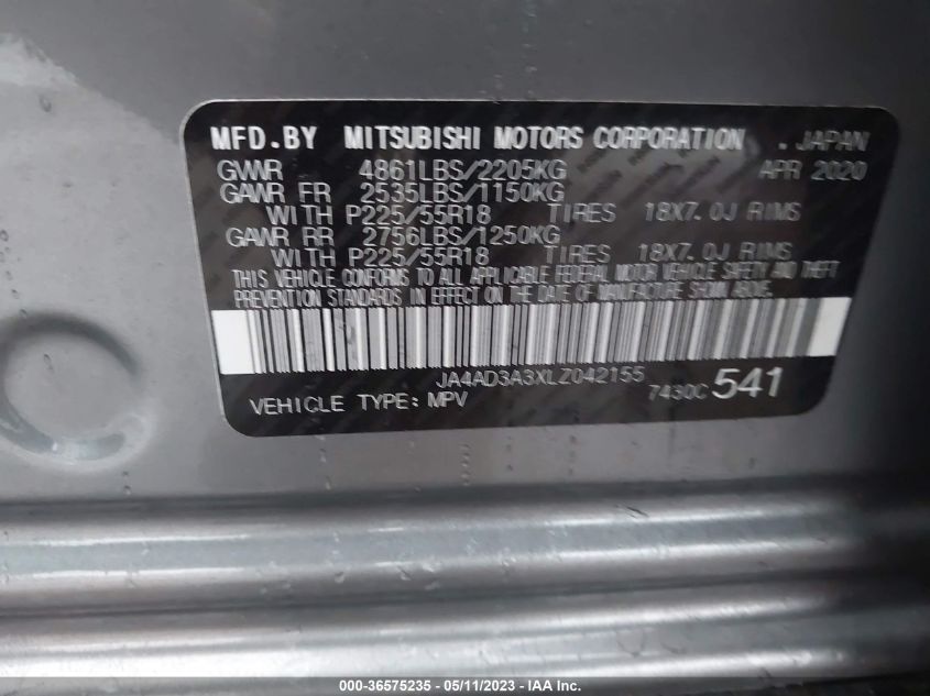 2020 MITSUBISHI OUTLANDER SE/SEL/LE/SP - JA4AD3A3XLZ042155