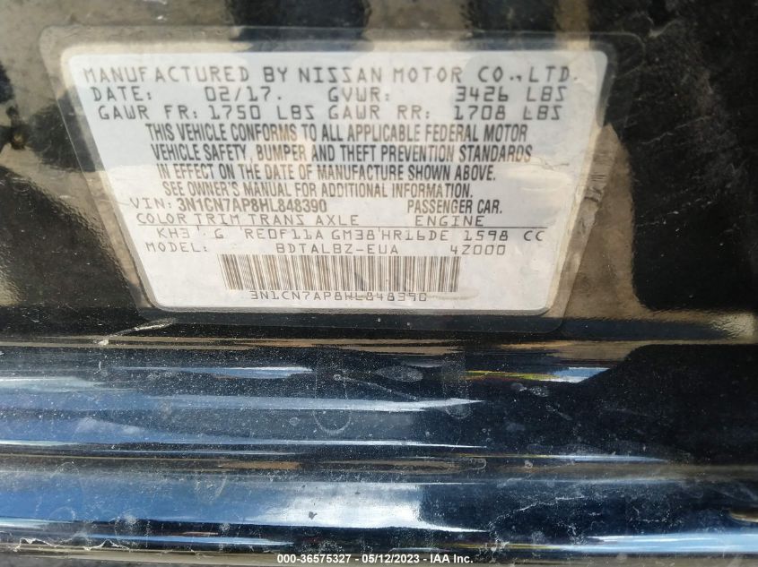 2017 NISSAN VERSA SEDAN SV - 3N1CN7AP8HL848390