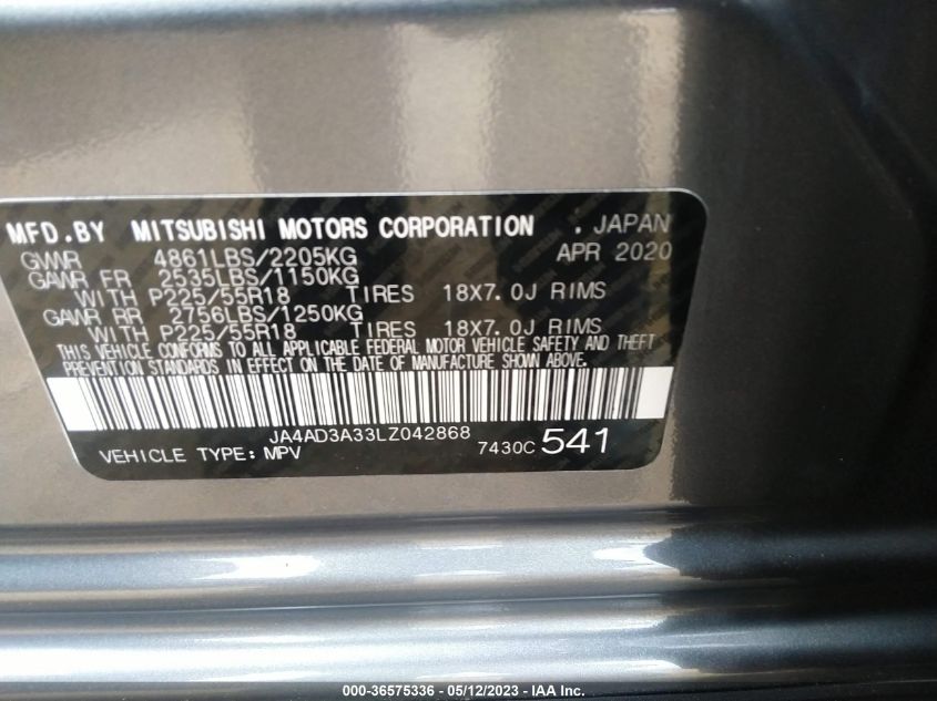 2020 MITSUBISHI OUTLANDER SE/SEL/LE/SP - JA4AD3A33LZ042868