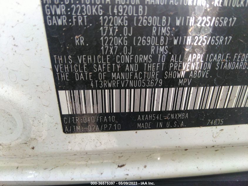 2022 TOYOTA RAV4 HYBRID XLE - 4T3RWRFV7NU053679