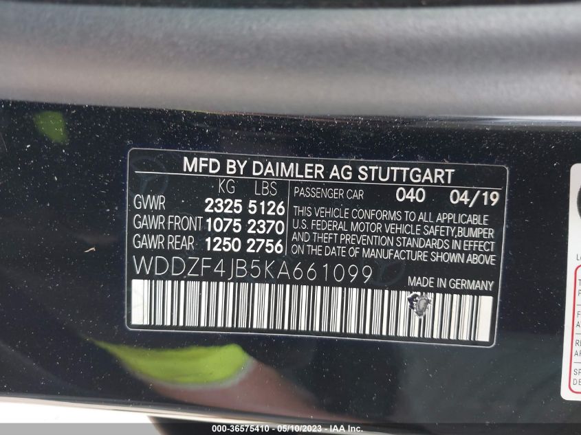 2019 MERCEDES-BENZ E-CLASS E 300 - WDDZF4JB5KA661099