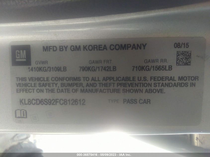 2015 CHEVROLET SPARK LT - KL8CD6S92FC812612