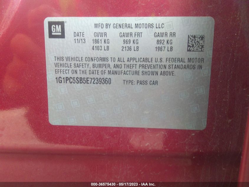 2014 CHEVROLET CRUZE 1LT - 1G1PC5SB5E7239360