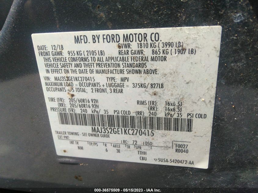 2019 FORD ECOSPORT SE - MAJ3S2GE1KC270415