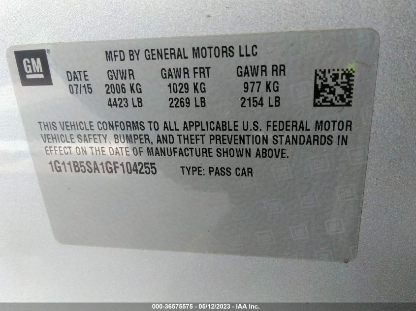 2016 CHEVROLET MALIBU LIMITED LS - 1G11B5SA1GF104255