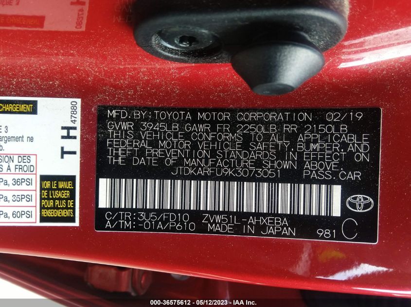 2019 TOYOTA PRIUS L ECO/LE/XLE/LIMITED - JTDKARFU9K3073051