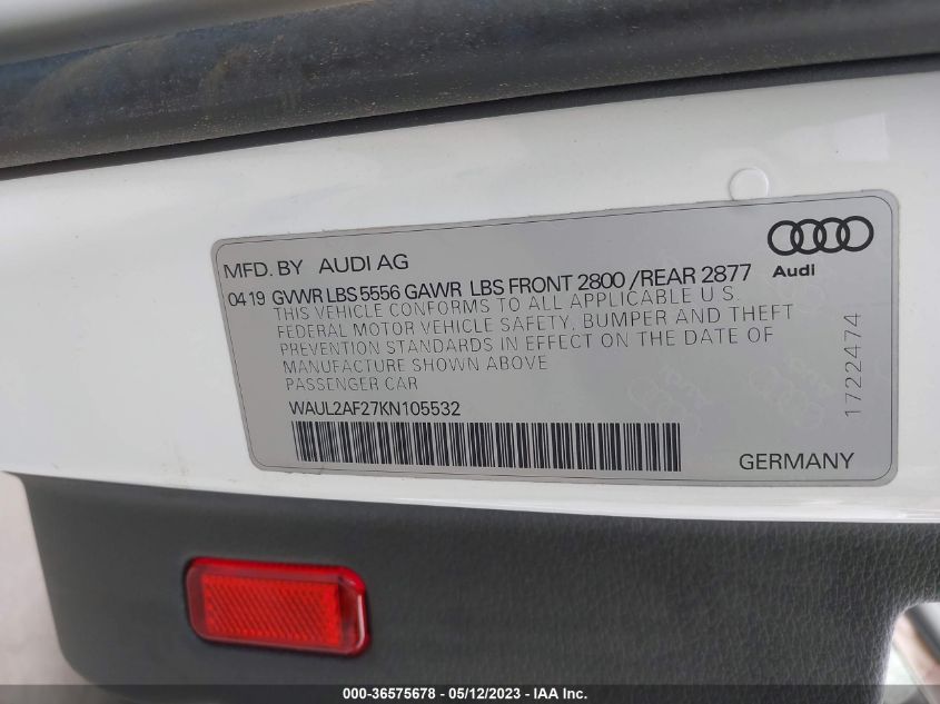 2019 AUDI A6 PREMIUM PLUS - WAUL2AF27KN105532