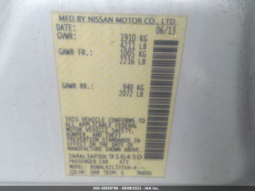2013 NISSAN ALTIMA 2.5 S - 1N4AL3AP3DC916450