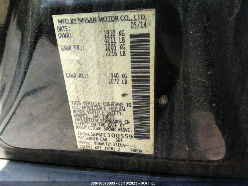 2015 NISSAN ALTIMA 2.5 SL - 1N4AL3AP6FC100559