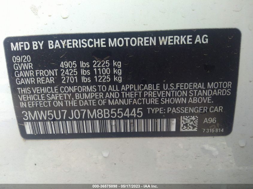 2021 BMW 3 SERIES M340I - 3MW5U7J07M8B55445