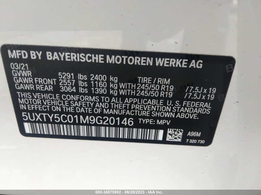 VIN 5UXTY5C01M9G20146 2021 BMW X3 XDRIVE30I