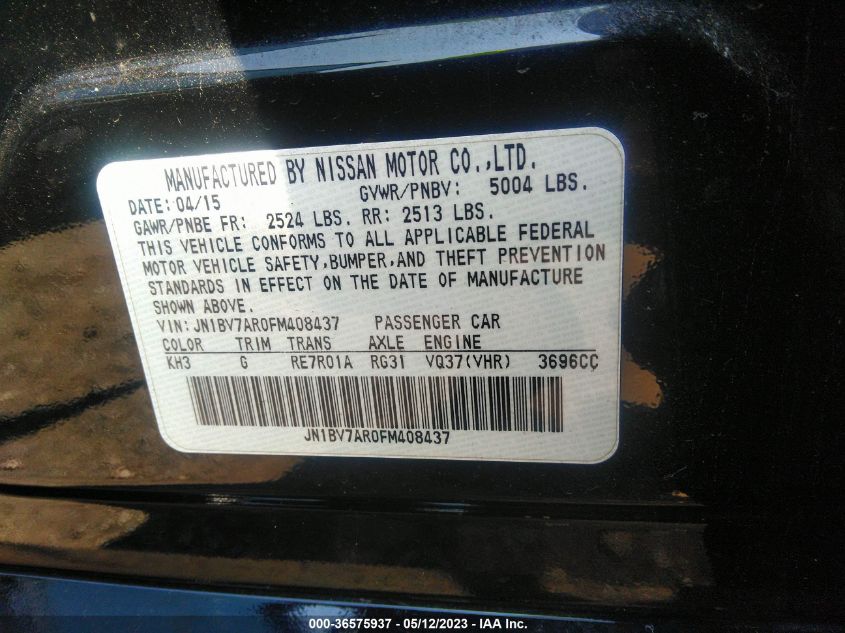 2015 INFINITI Q50 - JN1BV7AR0FM408437