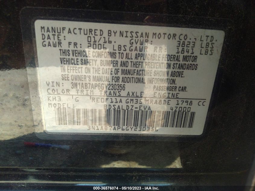 2016 NISSAN SENTRA SV - 3N1AB7AP6GY230356