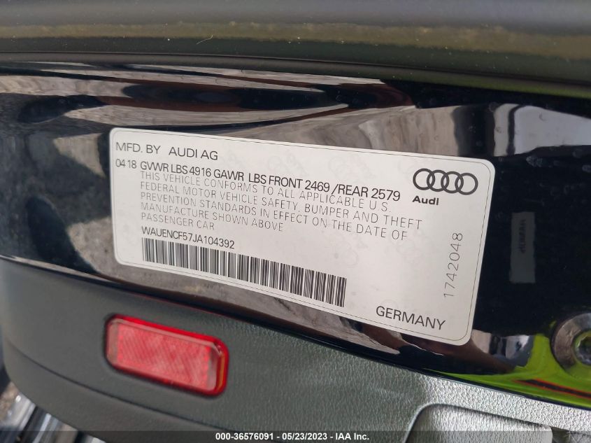 2018 AUDI A5 SPORTBACK PREMIUM PLUS - WAUENCF57JA104392