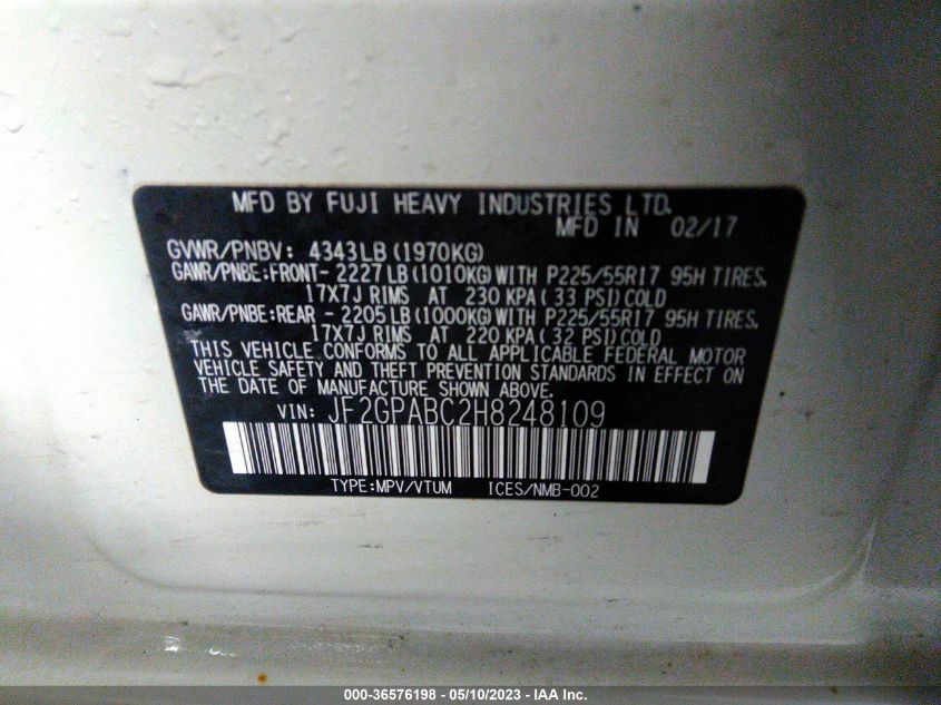 2017 SUBARU CROSSTREK PREMIUM - JF2GPABC2H8248109